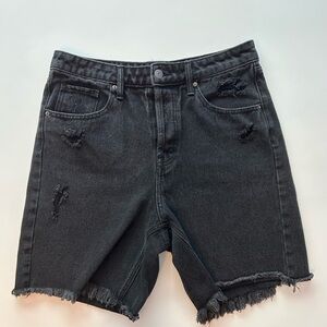 Wild Fable High Rise Black Distressed Denim Bermuda Shorts Frayed Hems Size 8
